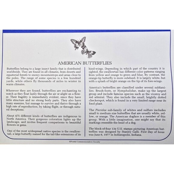 American Butterflies Nature's Poetry In Flight 1977 FDC - Picture 2 of 3